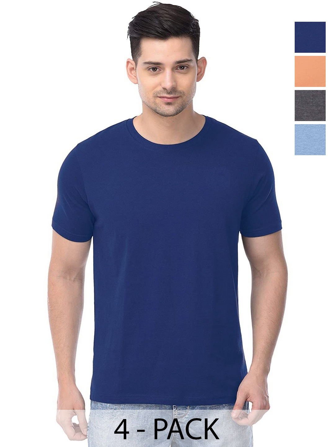 

COLOR CAPITAL Unisex Pack Of 4 Solid Round Neck Cotton T-shirts, Grey