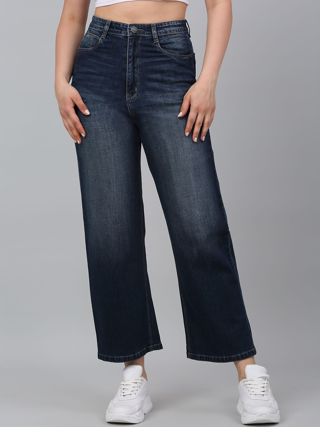 

Cantabil Women Wide Leg LightFade Stretchable Jeans, Blue