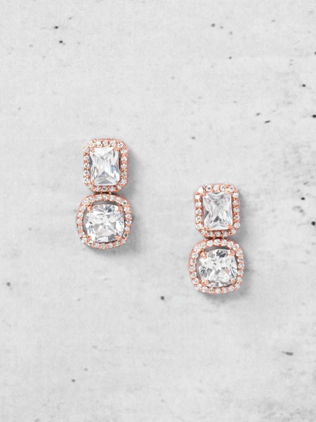 

ORIONZ Rose Gold Plated Contemporary Sterling Silver Cubic Zirconia Drop Earrings