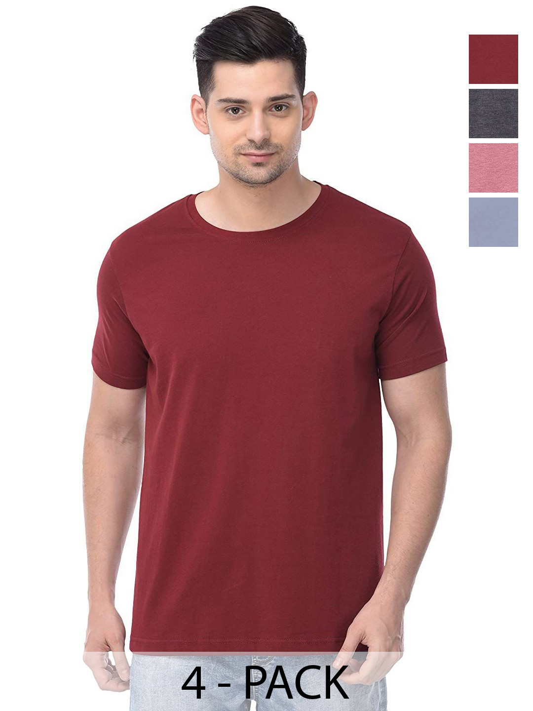 

COLOR CAPITAL Unisex Pack Of 4 Cotton T-Shirts, Maroon