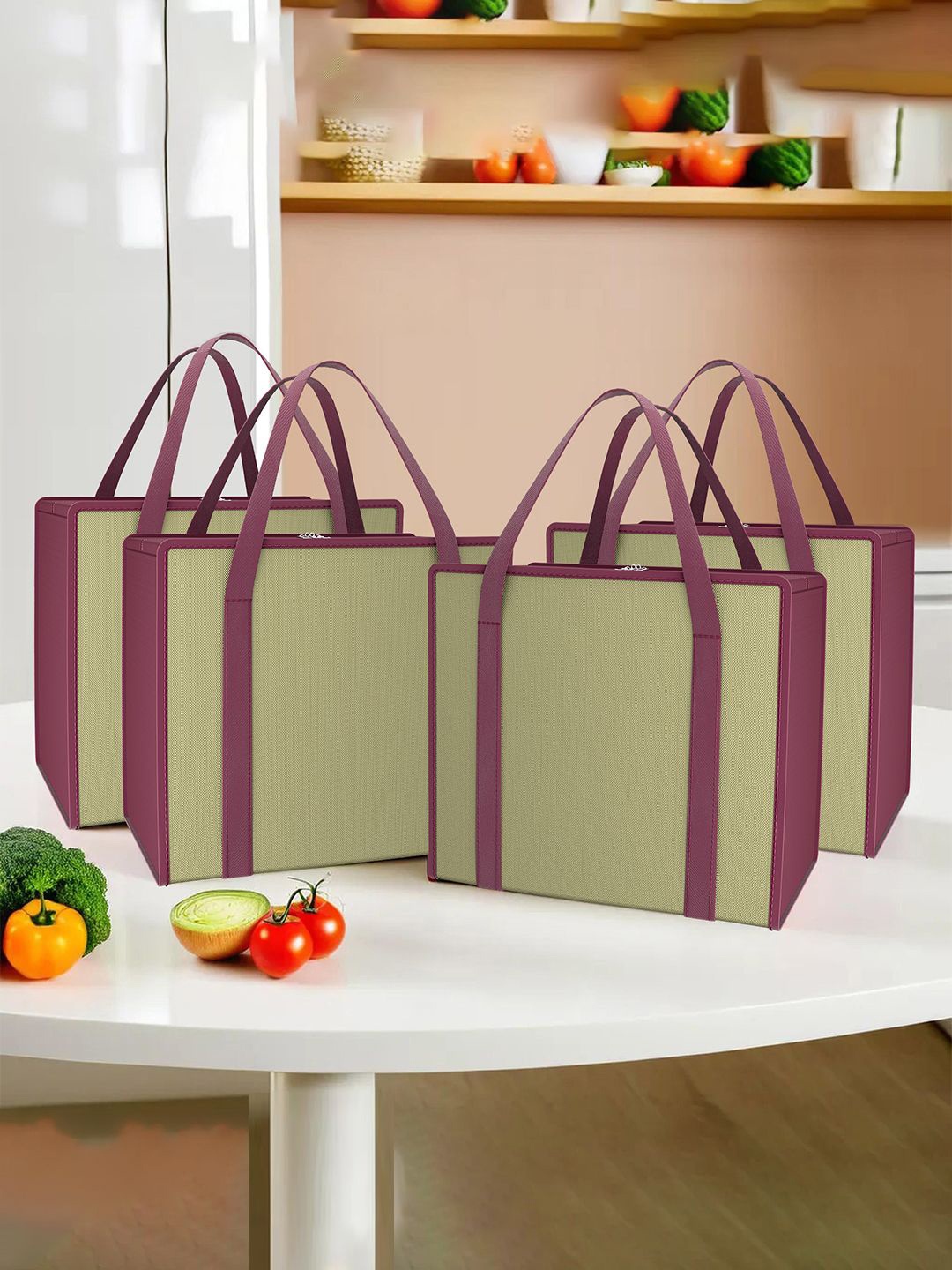 

Kuber Industries Set of 4 Structured Tote Bags, Brown