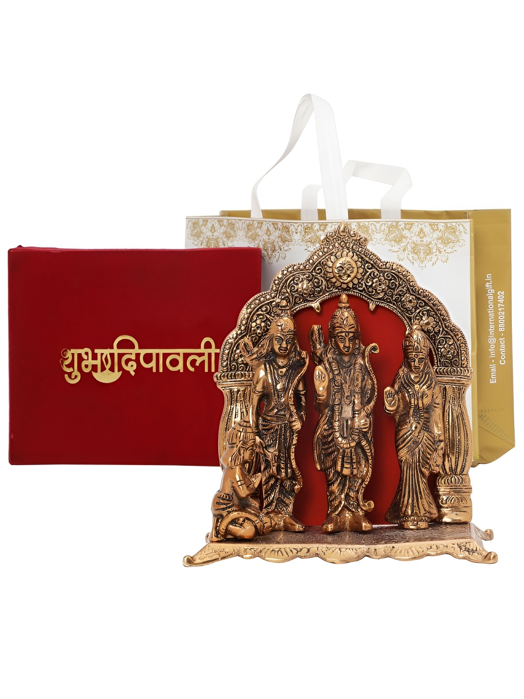 

INTERNATIONAL GIFT Brown Ram Darbar Idol with Happy Diwali Tag & Velvet Box, Copper