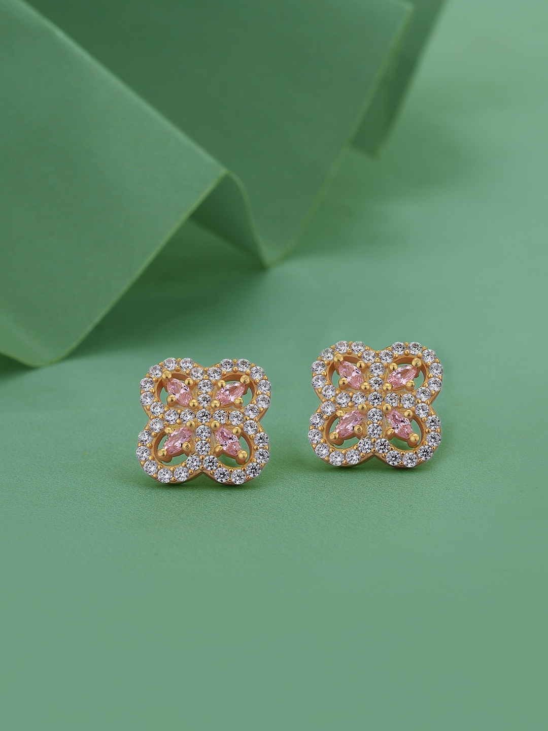 

Carlton London 18kt Gold Plated CZ Floral Stud Earrings