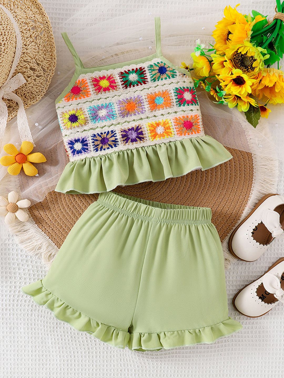

INCLUD Girls Crochet Top with Shorts, Green