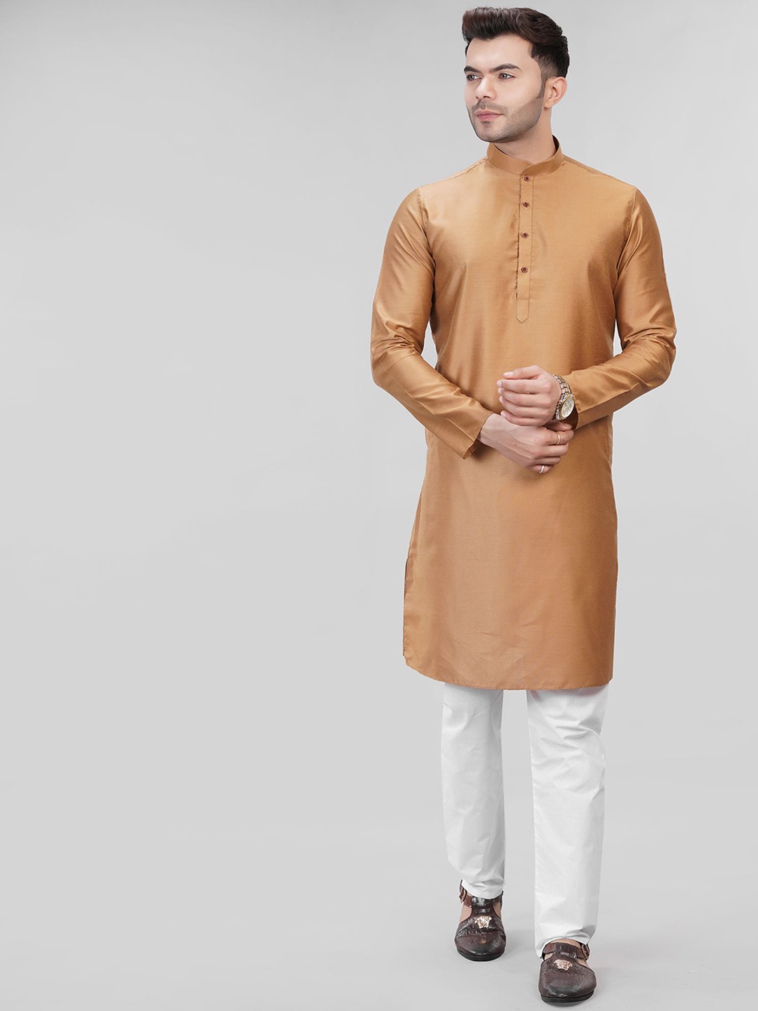 

LA'SCOOT Men Regular Kurta with Pyjamas, Brown