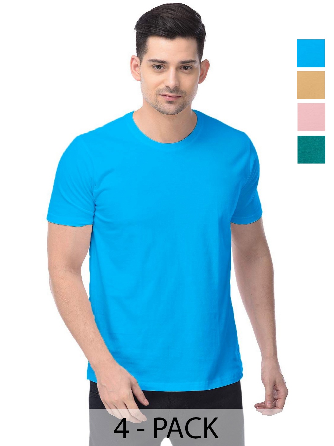 

COLOR CAPITAL Unisex Pack Of 4 Solid Round Neck Cotton T-shirts, Na