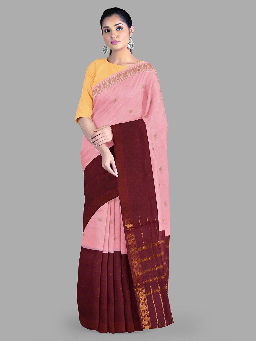 

The Chennai Silks Woven Design Zari Pure Cotton Sungudi Saree, Pink