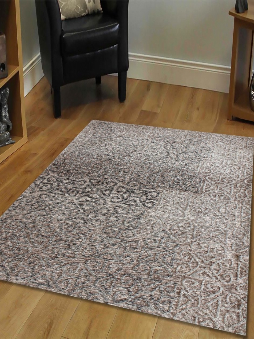 

MULTITEX Beige and Grey Ethnic Motifs Anti-Skid Contemporary Carpet