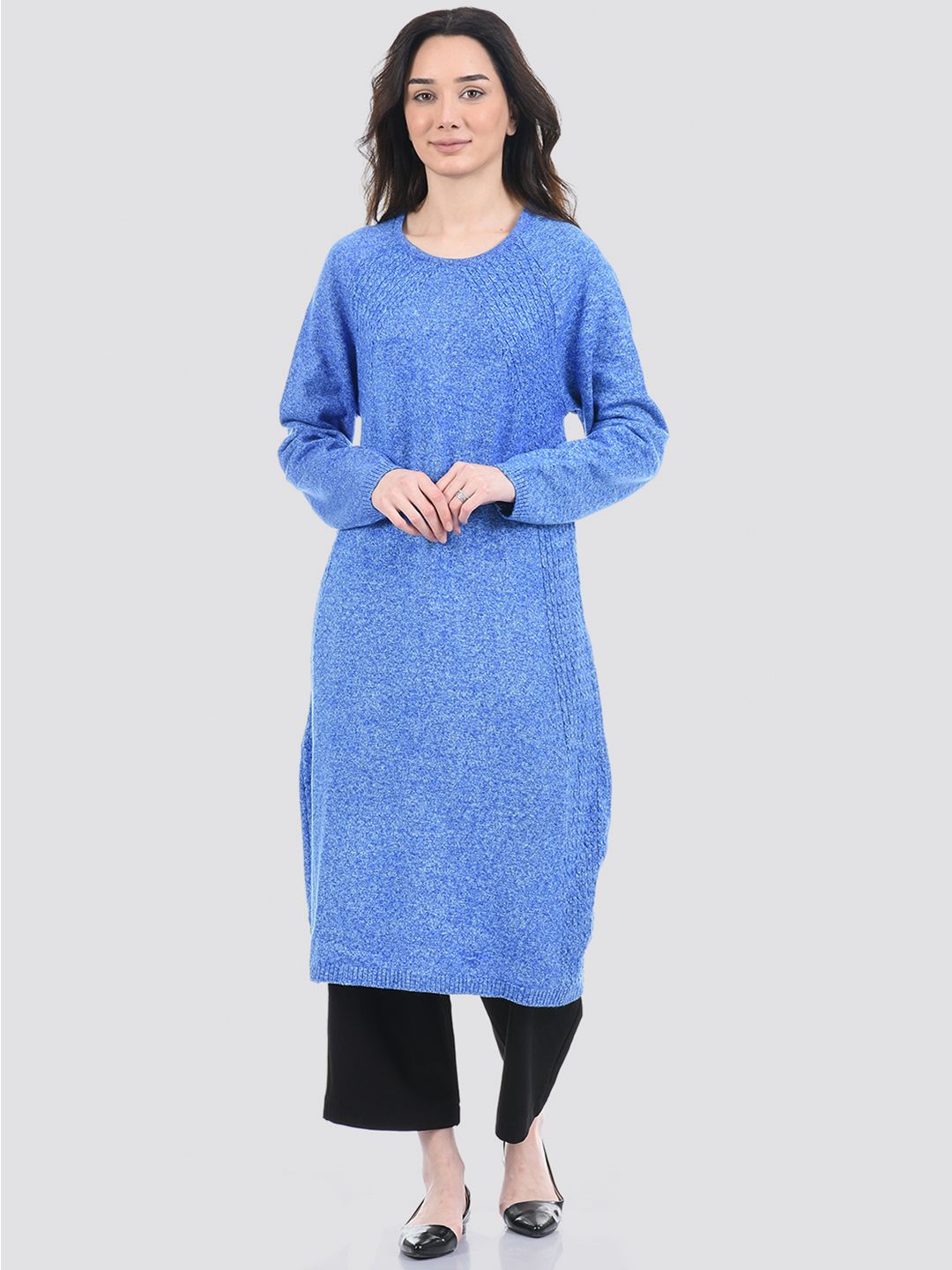 

American Eye Round Neck Acrylic Straight Kurta, Blue