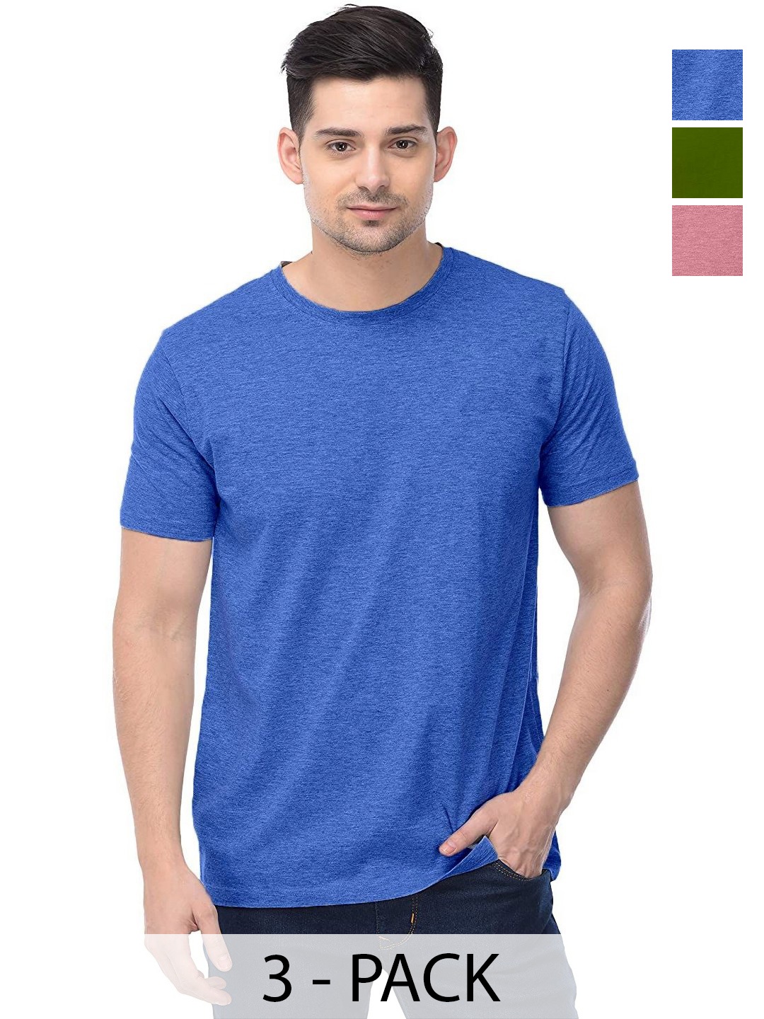 

COLOR CAPITAL Unisex Pack Of 3 Solid Round Neck Cotton T-shirts, Pink