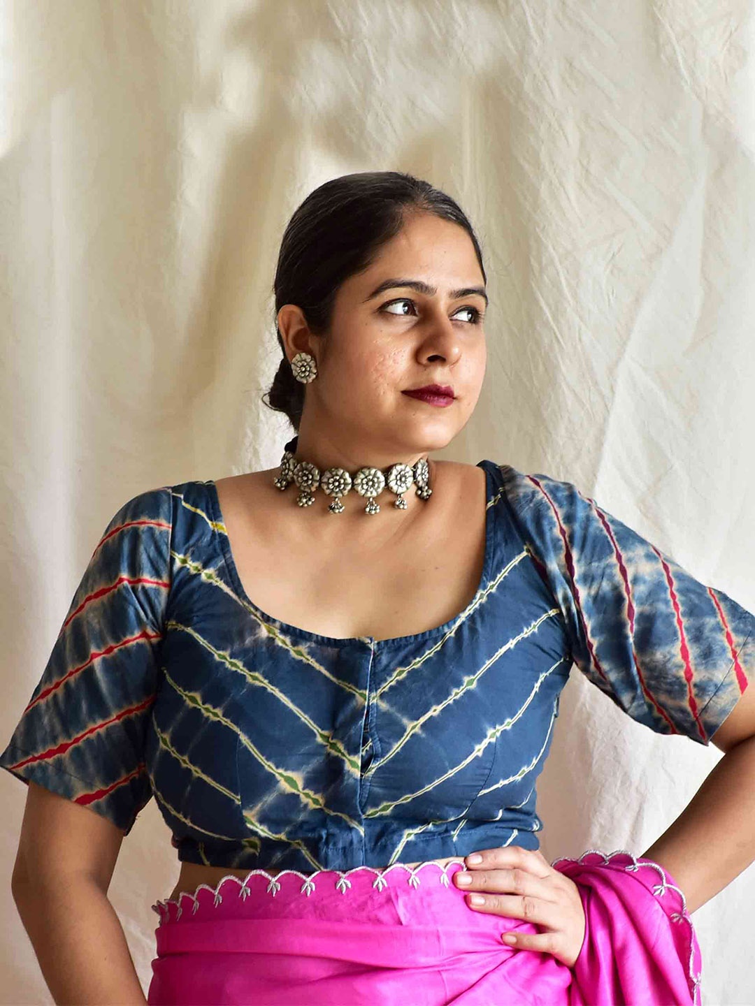 

Sundarii Printed Cotton Saree Blouse, Blue