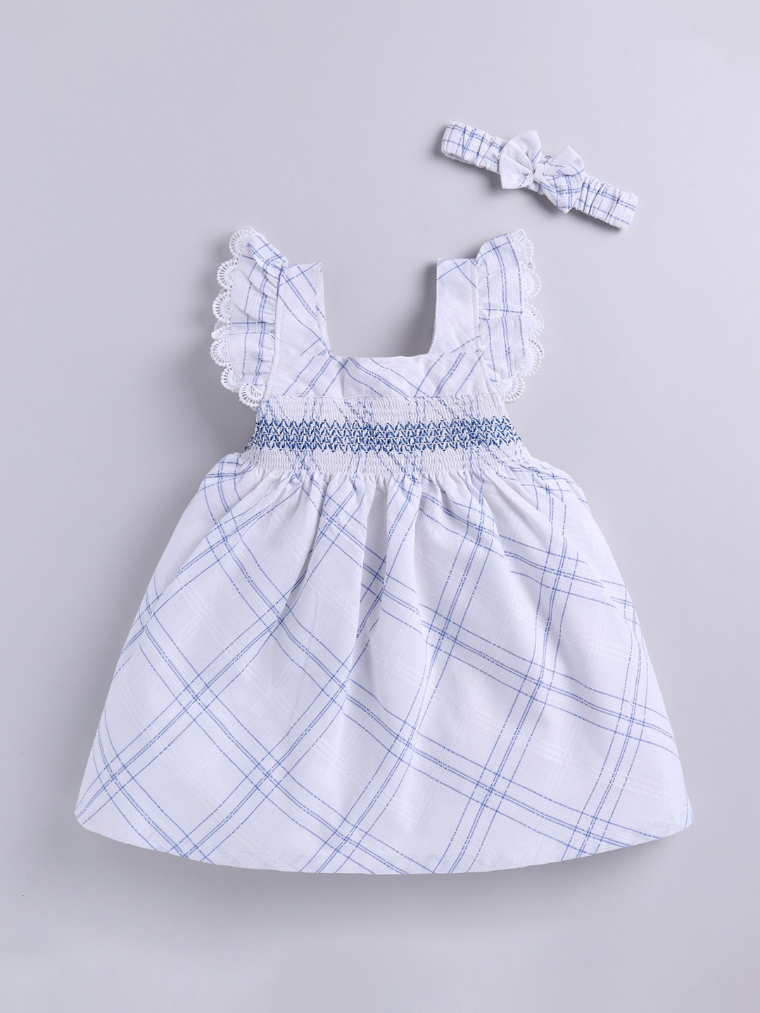 

SNUGGLY MONKEY Girl Checked Printed A-Line Dress, White