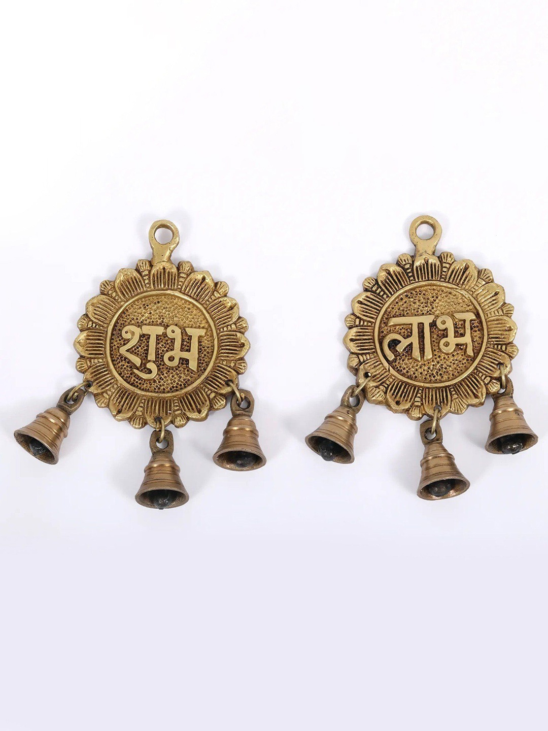 

Exotic India 2 Piece of Brass Shubh Labh Hanging Bells, Gold