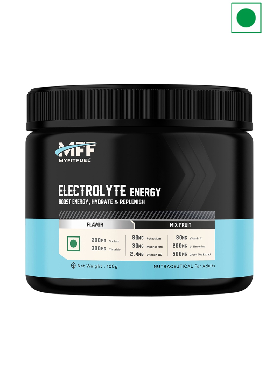 

MyFitFuel Electrolyte Energy Hydration Replenishment Supplement-100g - Mango Flavour, Black
