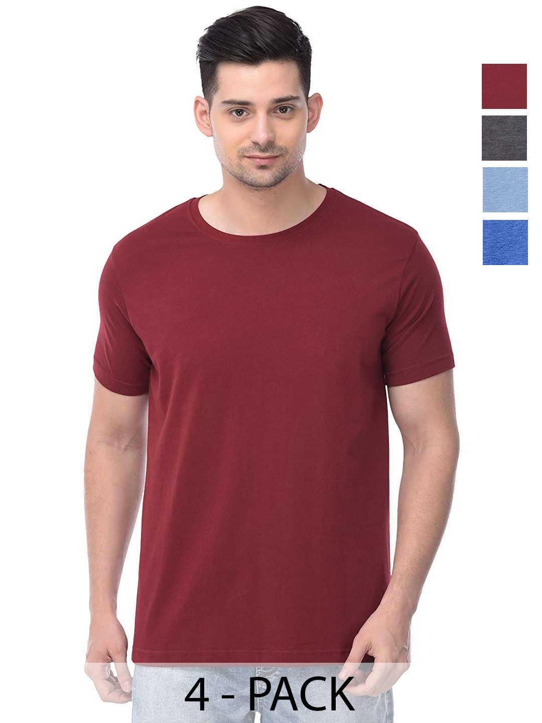 

COLOR CAPITAL Unisex Pack Of 4 Cotton T-Shirts, Maroon