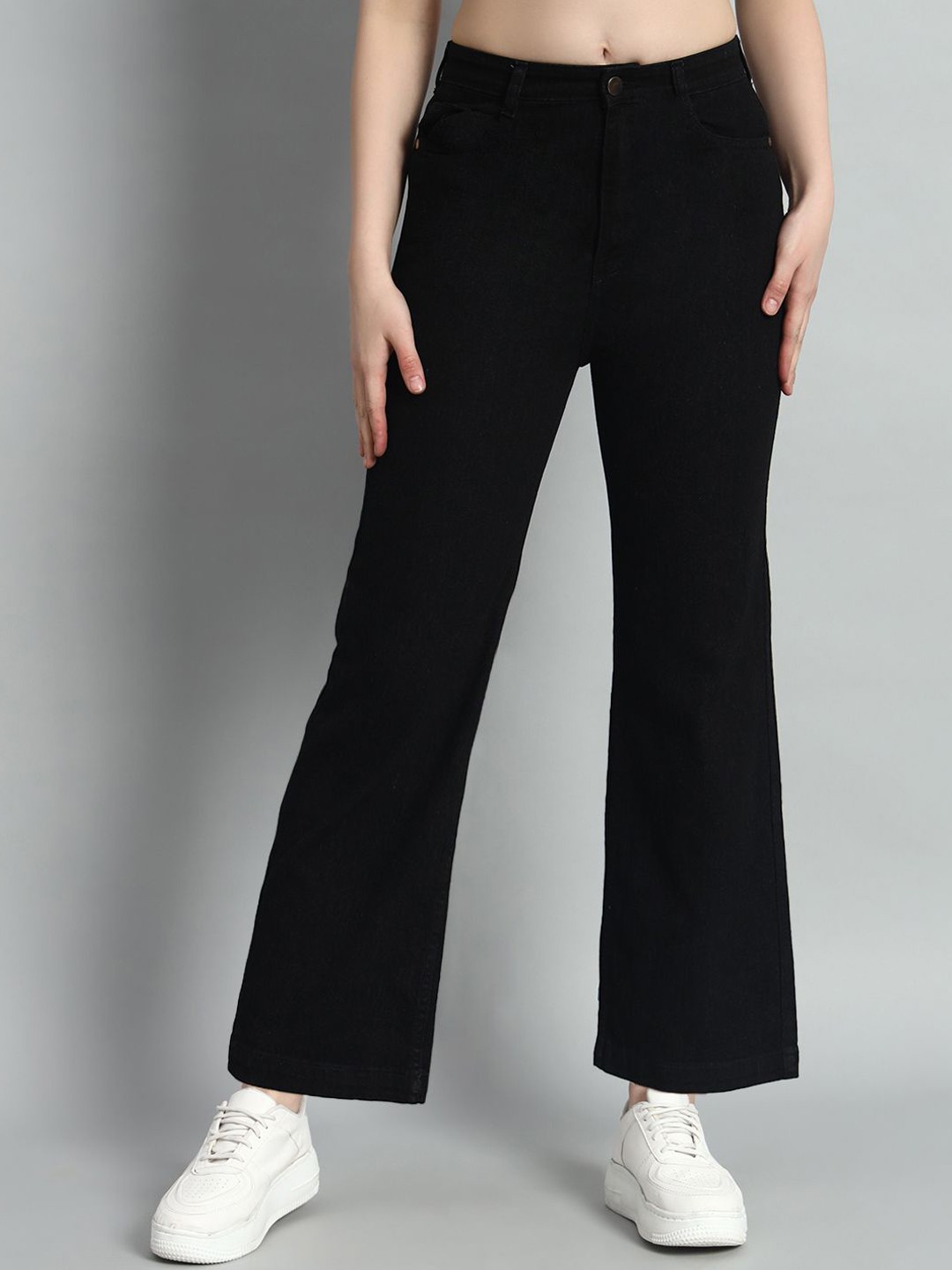 

GUTI Women Flared High-Rise Stretchable Jeans, Black