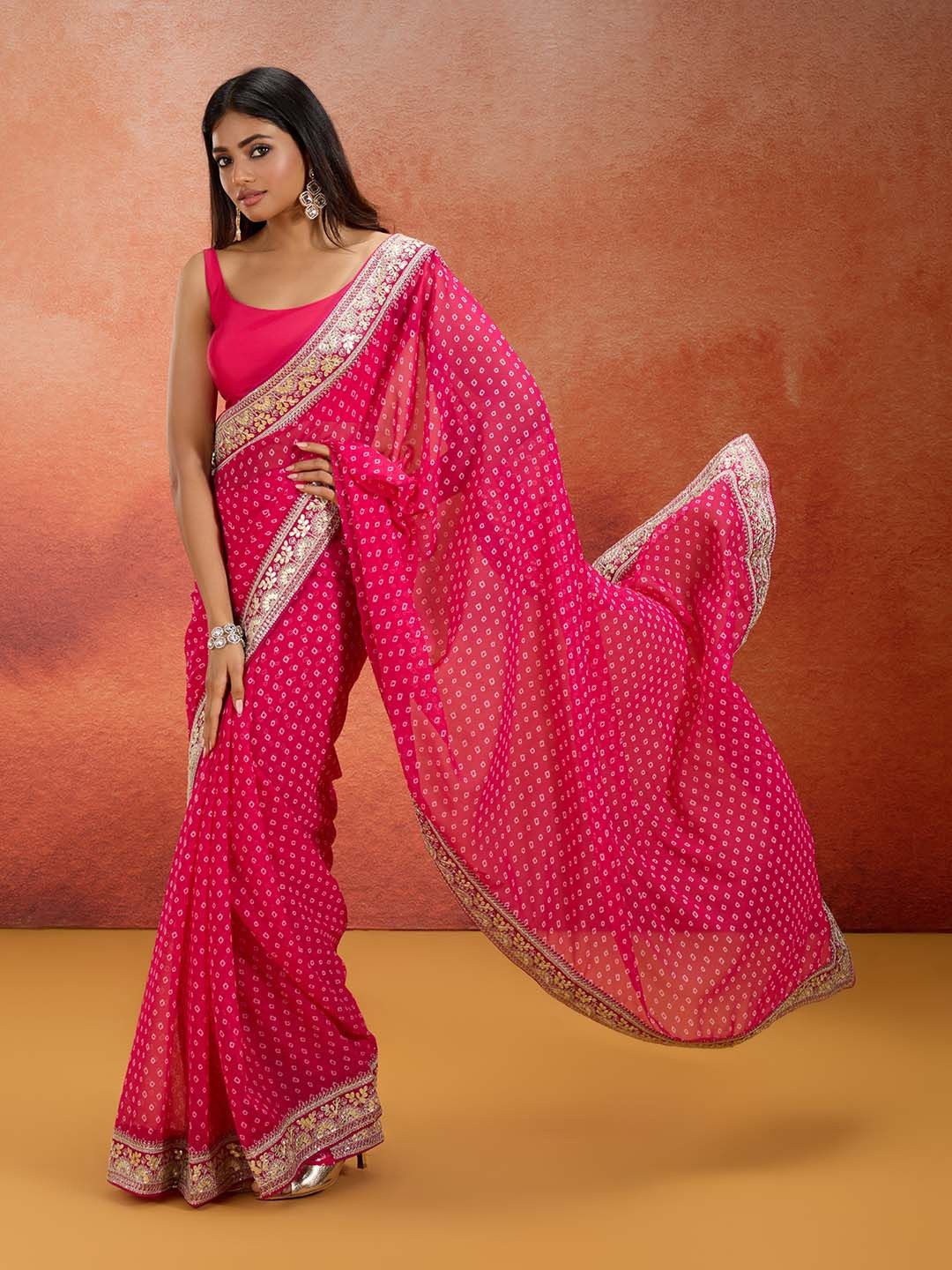 

Likha Bandhani Embroidered Poly Georgette Saree, Pink