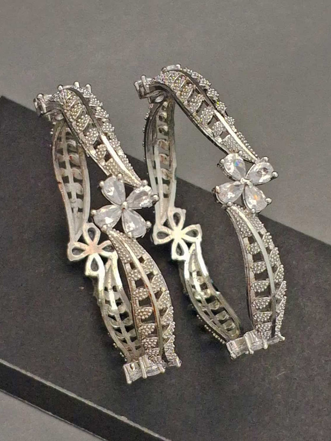 

Zevarly Set Of 2 Silver-Plated AD Stone Studded Bangles