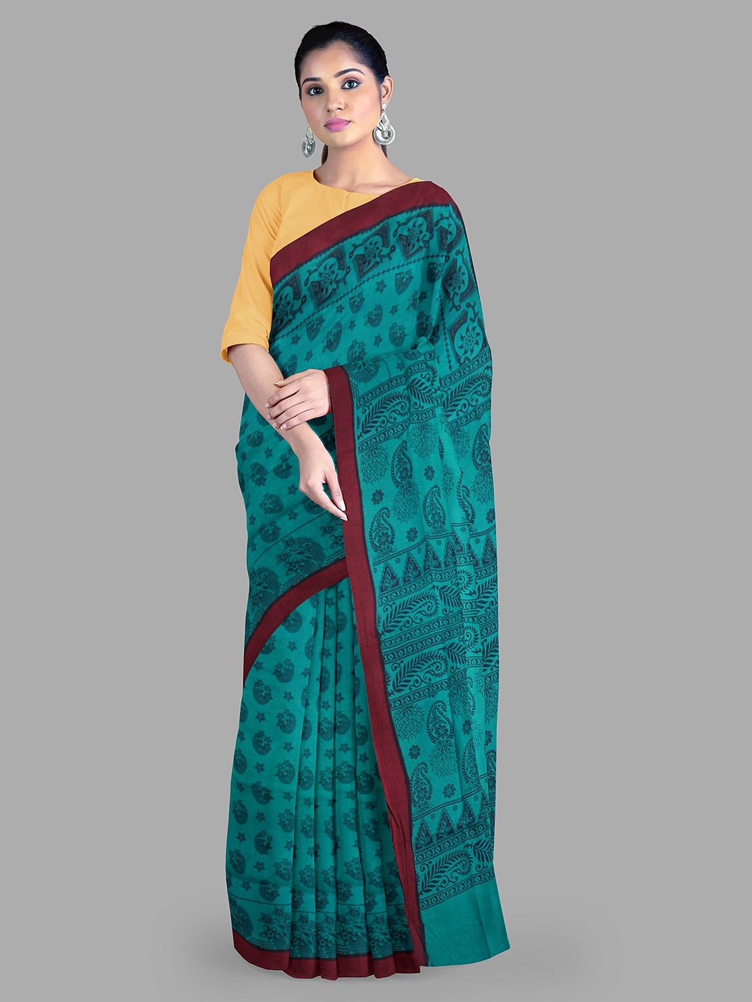 

The Chennai Silks Floral Printed Pure Cotton Sungudi Saree, Blue
