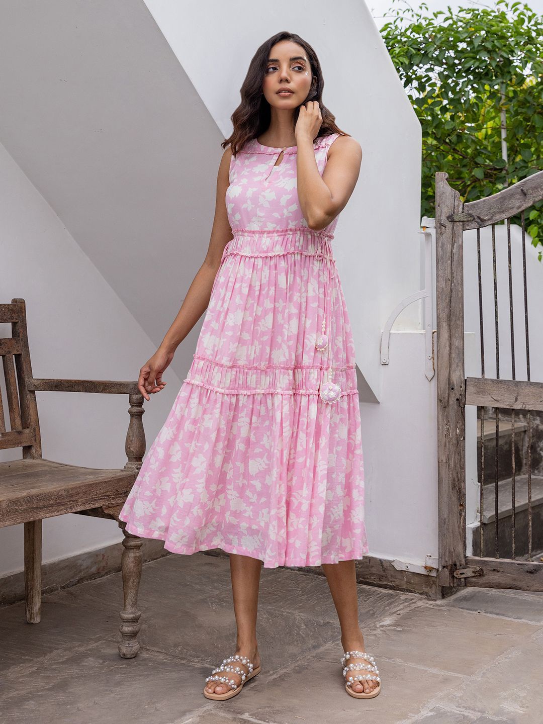

The Yellow Bow Floral Printed Fit and Flare Midi Dress, Pink