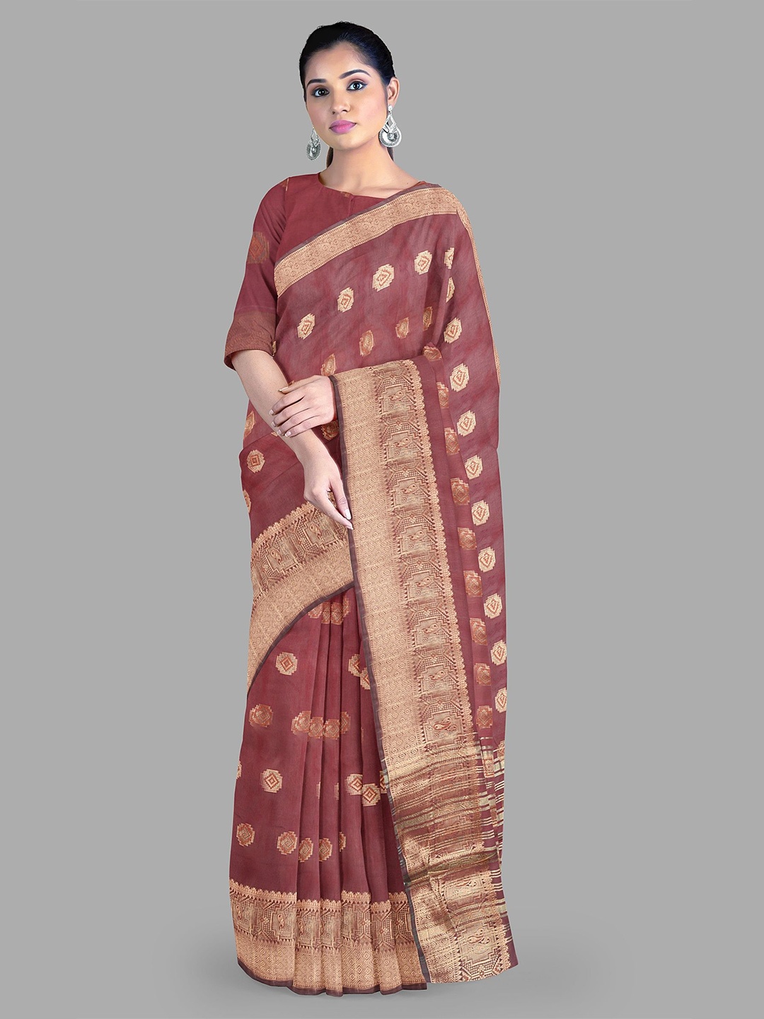 

The Chennai Silks Woven Design Ethnic Motifs Zari Bhagalpuri Saree, Maroon