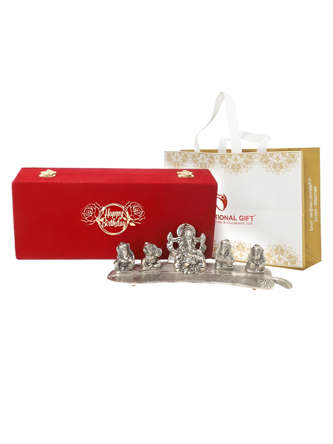 

INTERNATIONAL GIFT Silver-Toned Musical Ganesh God Idol Showpiece With Velvet Box