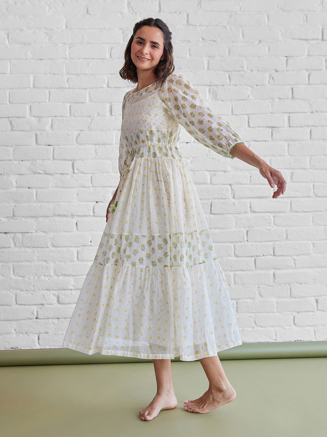 

The Yellow Bow Floral Printed Fit and Flare Midi Dress, White