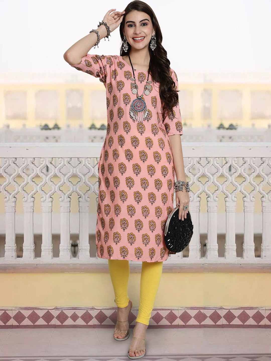 

7Threads Women Printed Patchwork Floral Crepe Kurta, Multi