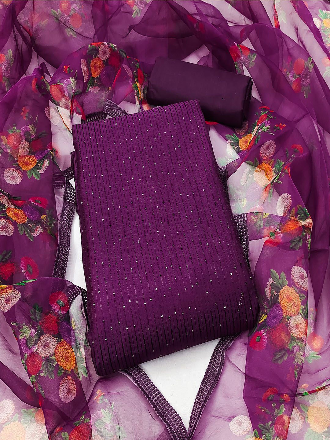 

Lilots Beads & Stones Unstitched Dress Material, Violet
