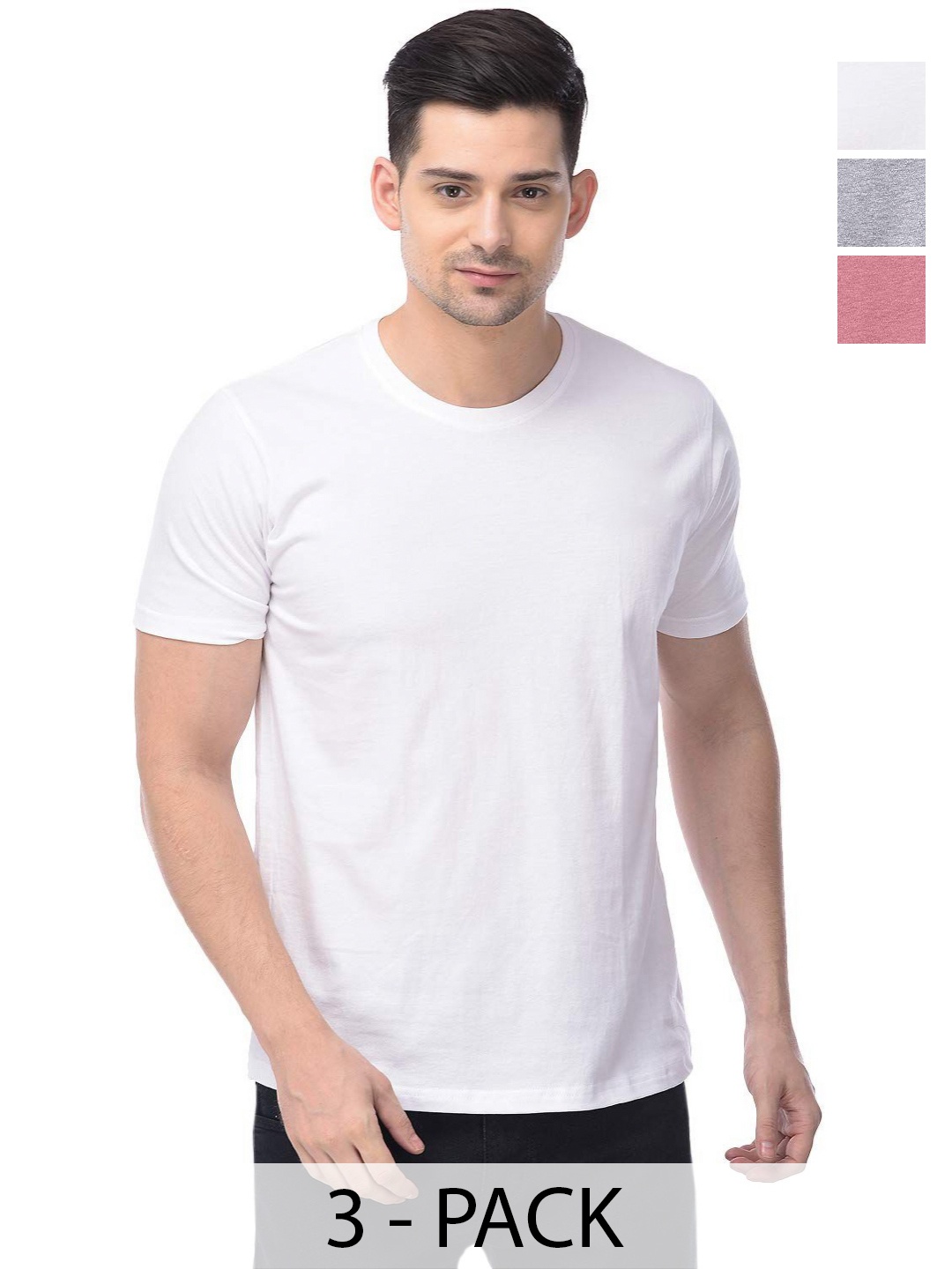

COLOR CAPITAL Unisex Pack Of 3 Solid Round Neck Cotton T-shirts, Grey