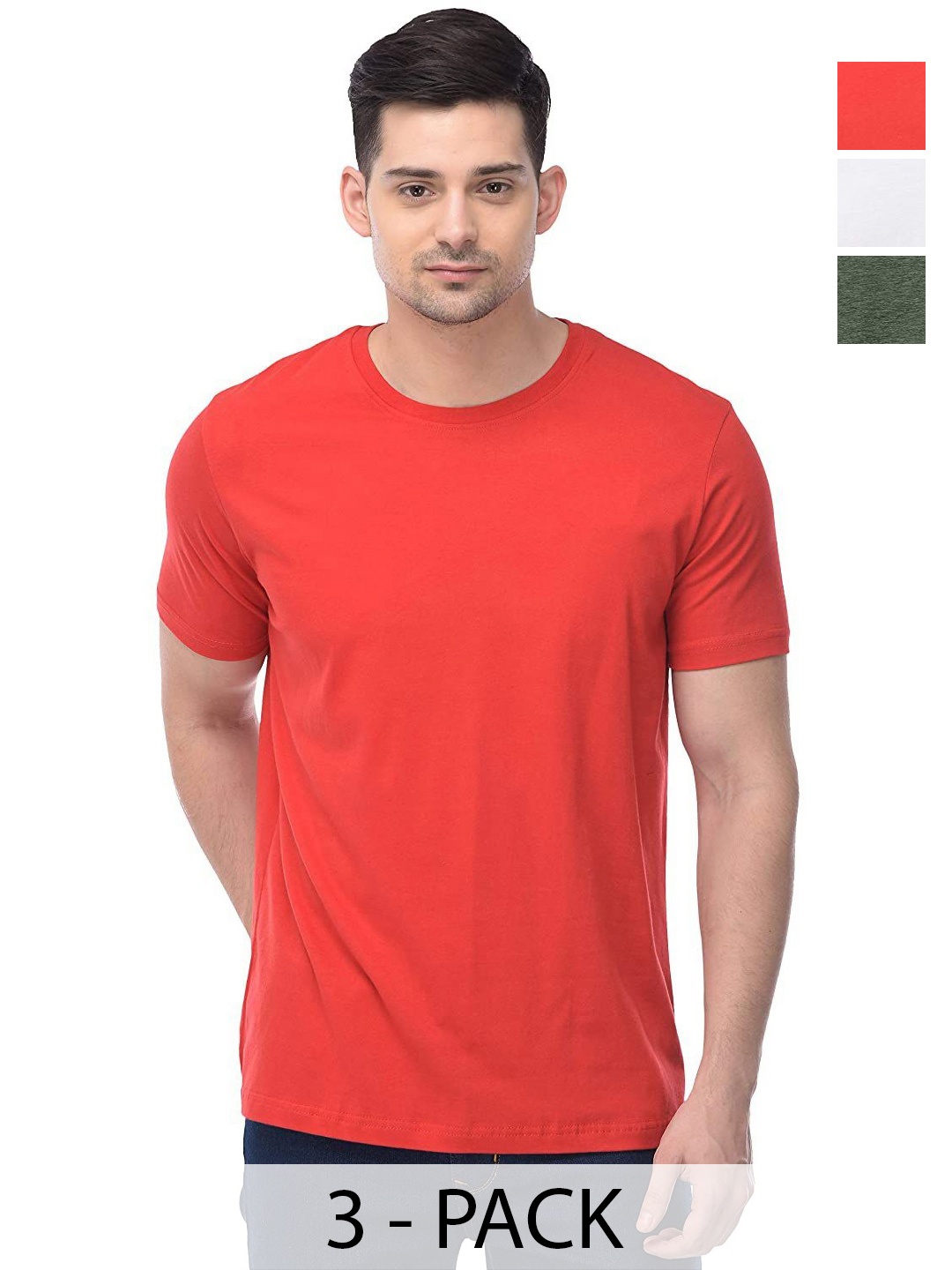 

COLOR CAPITAL Unisex Pack Of 3 Solid Round Neck Cotton T-shirts, Green
