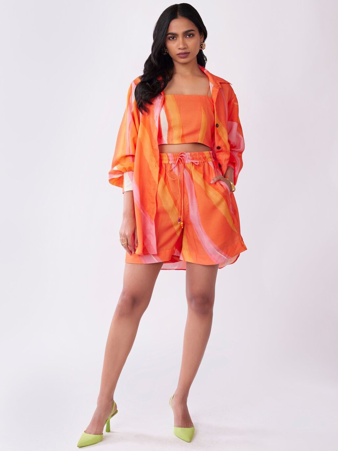 

POPPI Printed Top & Shorts Co-Ords With Shirt, Orange