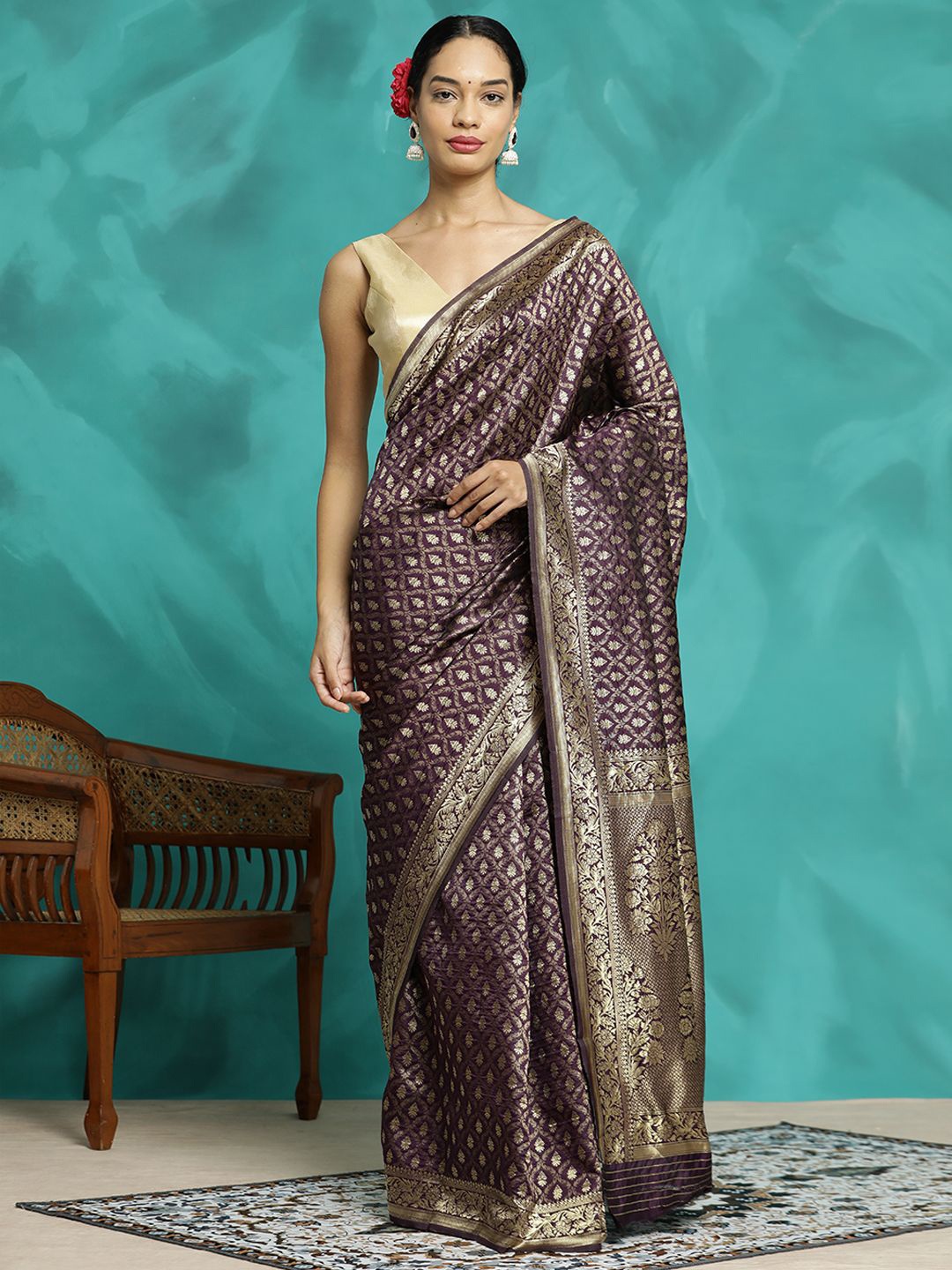 

Jaipur Kurti Heavy Zari Woven Banarasi Saree, Purple