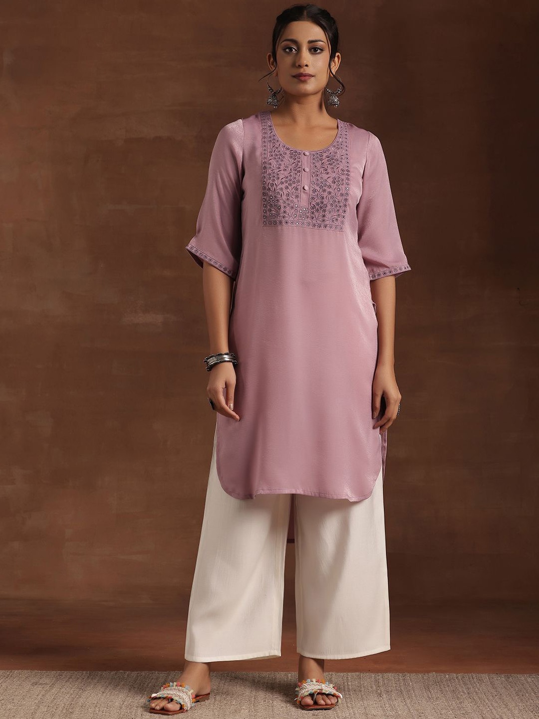 

Libas Floral Embroidered Straight Kurta, Lavender