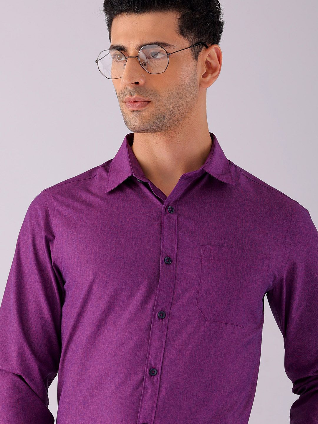 

The Indian Garage Co. X Luxe Men Spread Collar Solid Slim Fit Formal Shirt, Purple