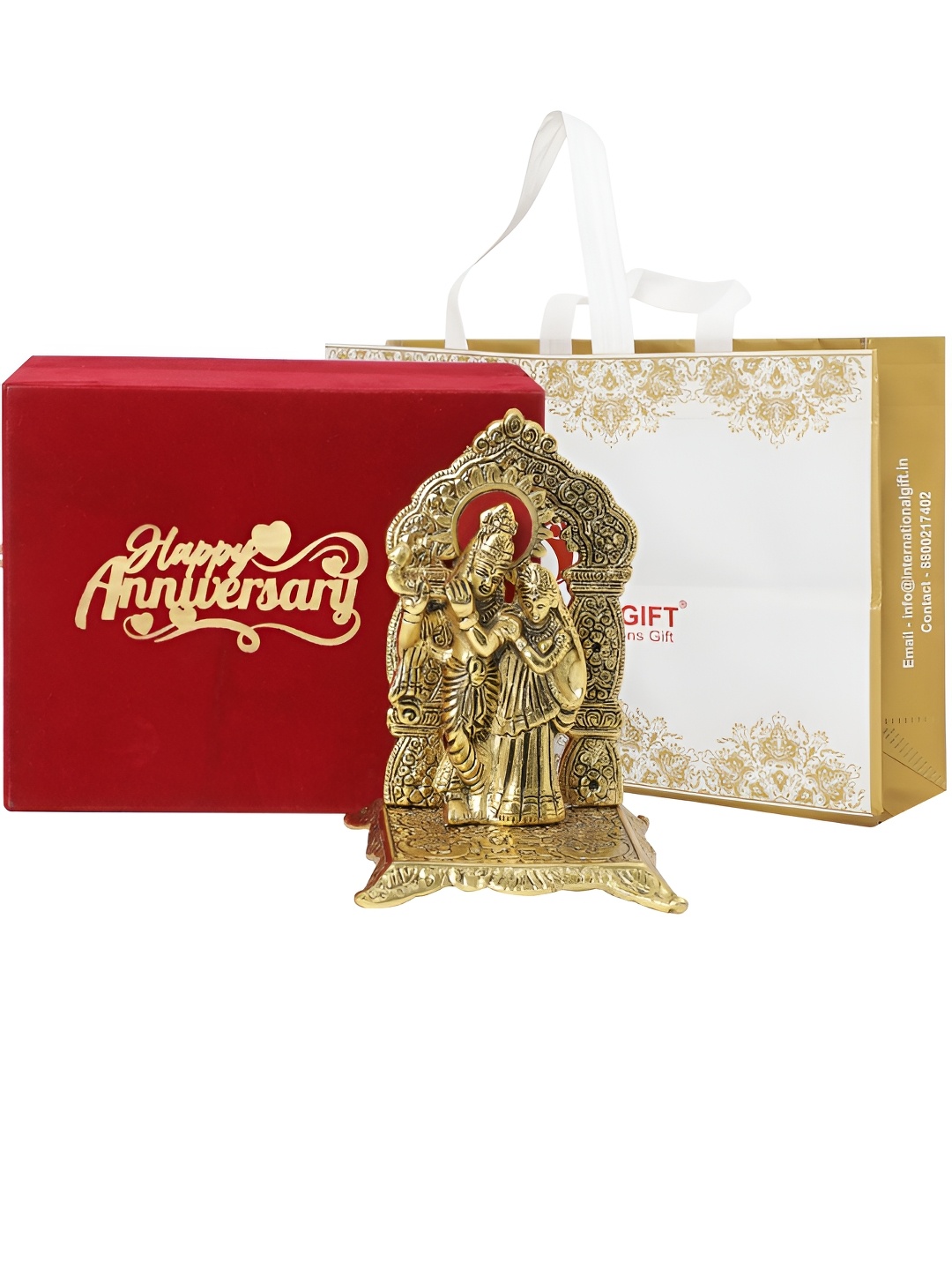 

INTERNATIONAL GIFT Gold-Toned Shree Radha Krishna Chowki Showpiece With Velvet Box