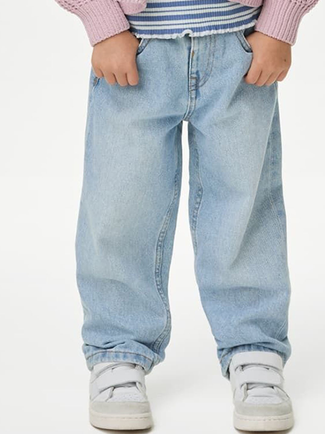 

Marks & Spencer Girls Straight Fit High-Rise Light Fade Jeans, Blue