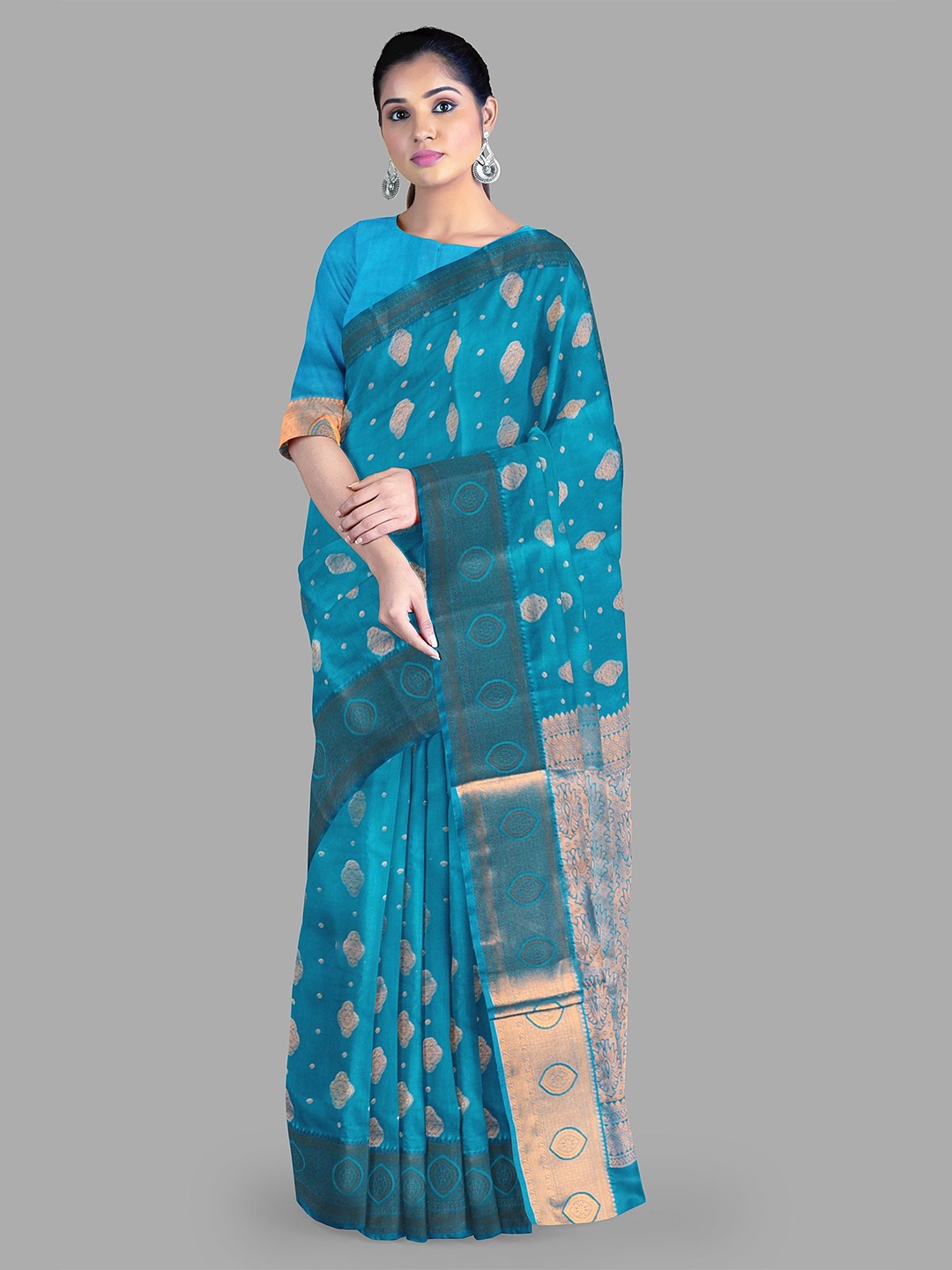 

The Chennai Silks Ethnic Motifs Zari Art Silk Bhagalpuri Saree, Blue