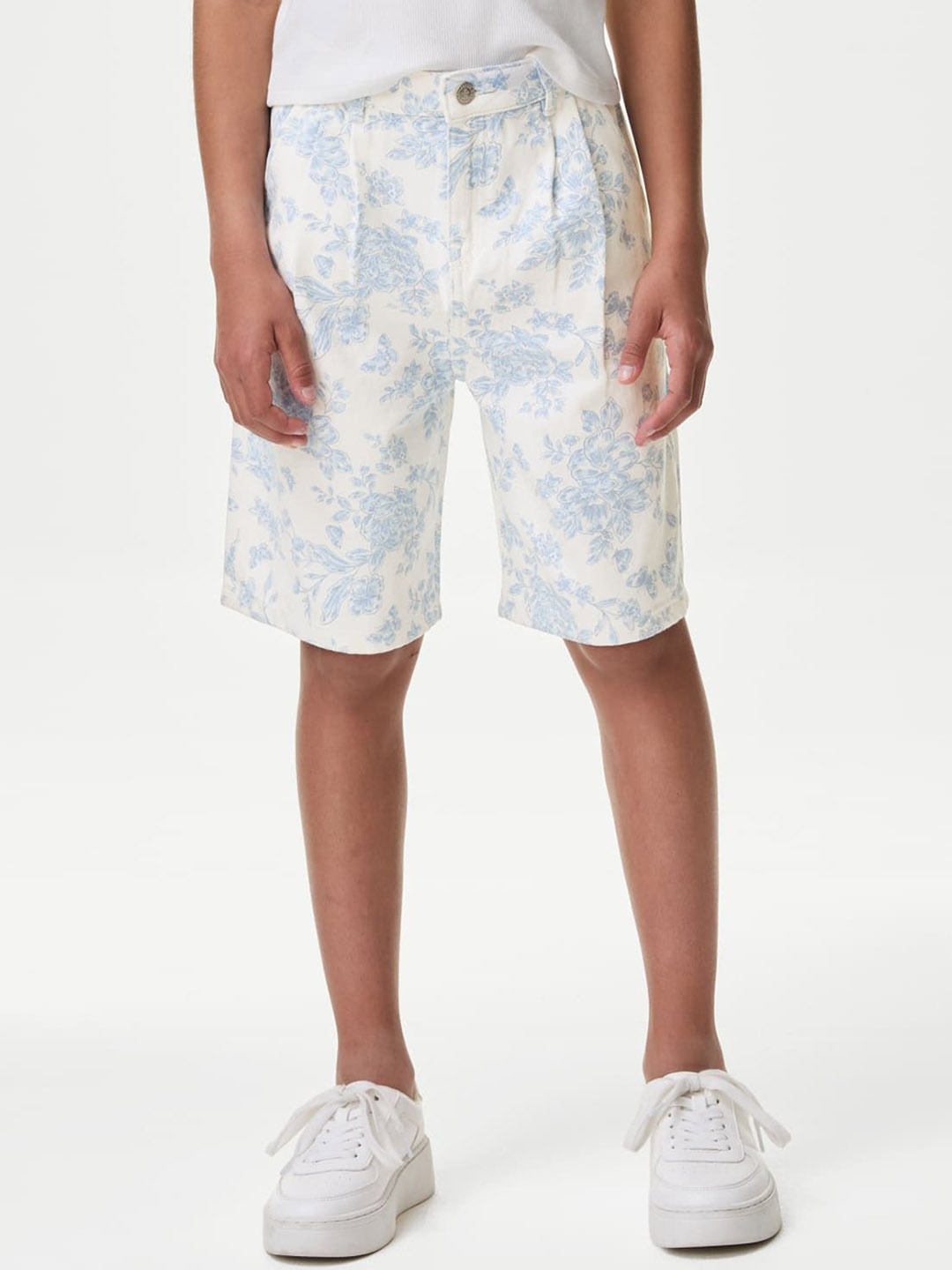

Marks & Spencer Girls Floral Printed Shorts, Off white