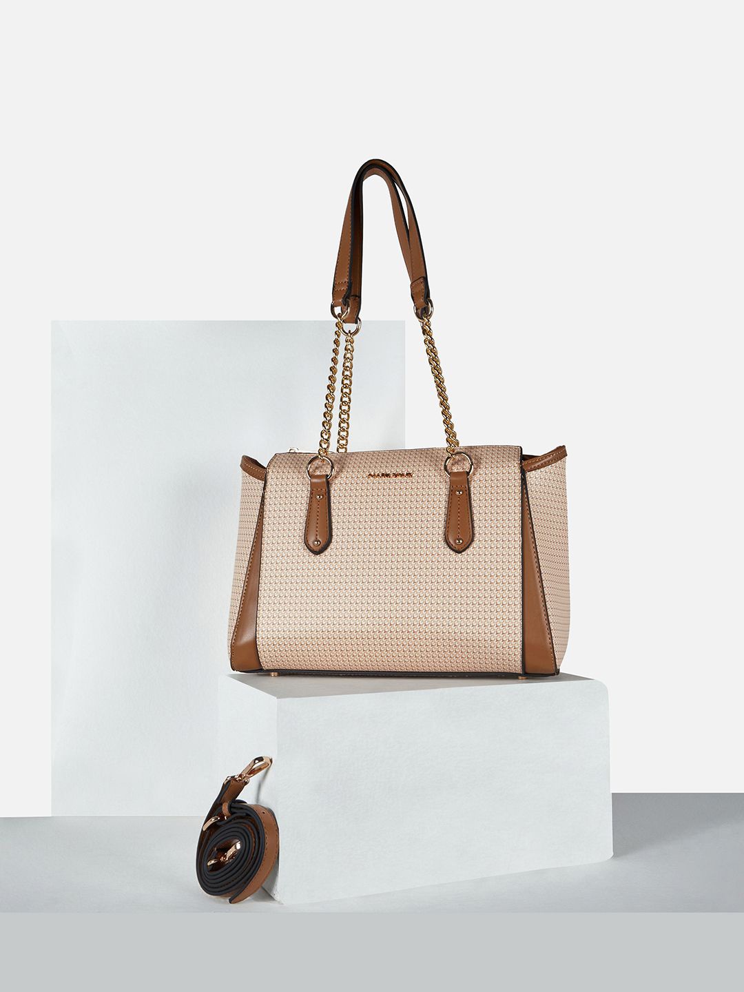 

Allen Solly Woman Printed PU Structured Handheld Bag, Beige
