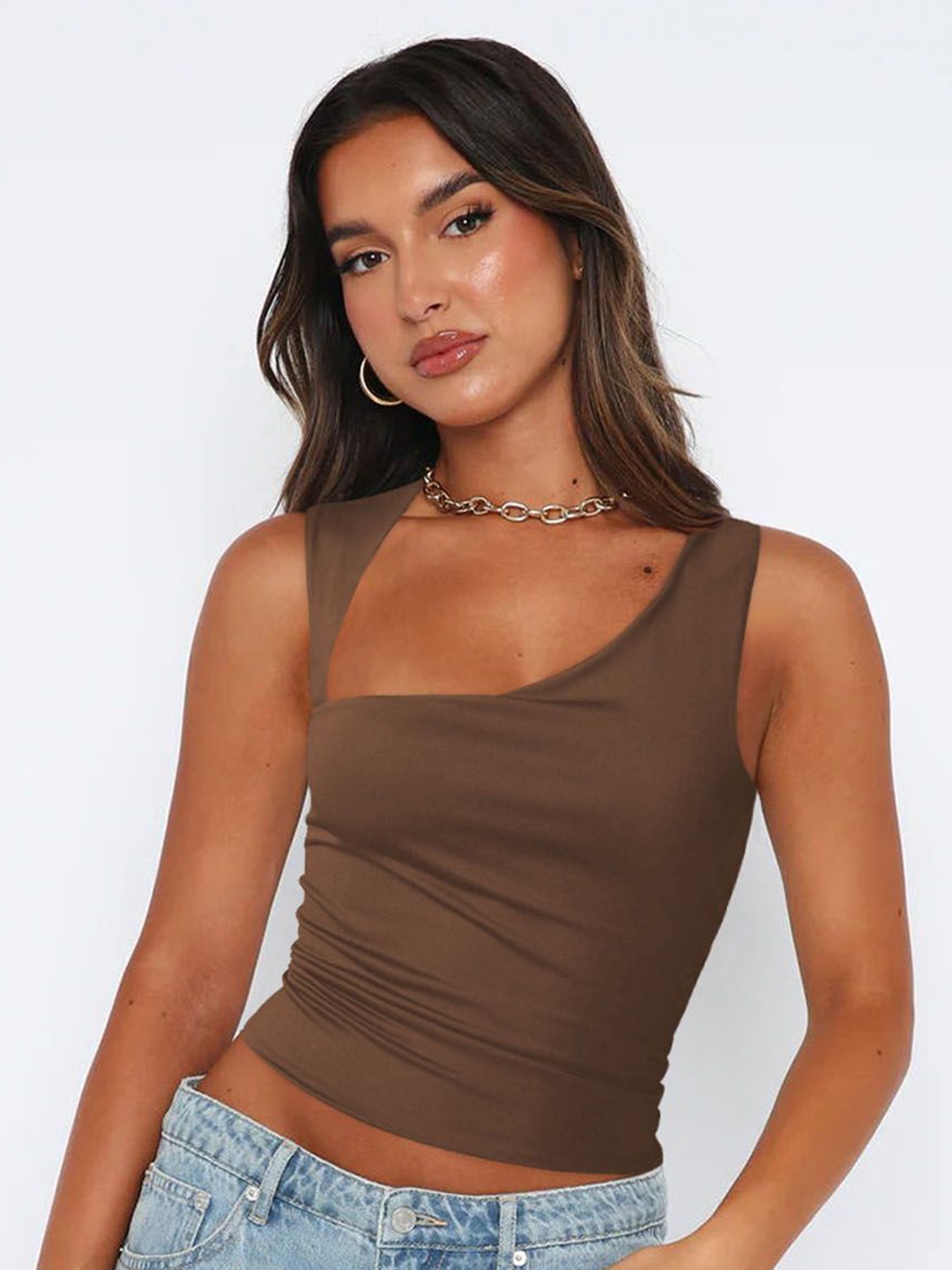 

StyleCast Women Solid Shoulder Straps Top, Brown