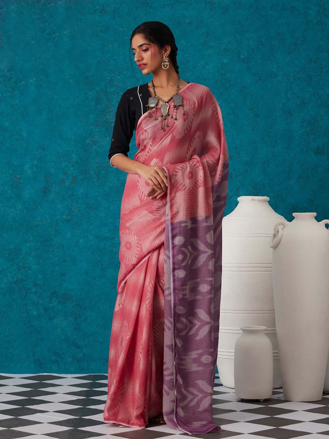 

Likha Printed Liva Saree, Pink