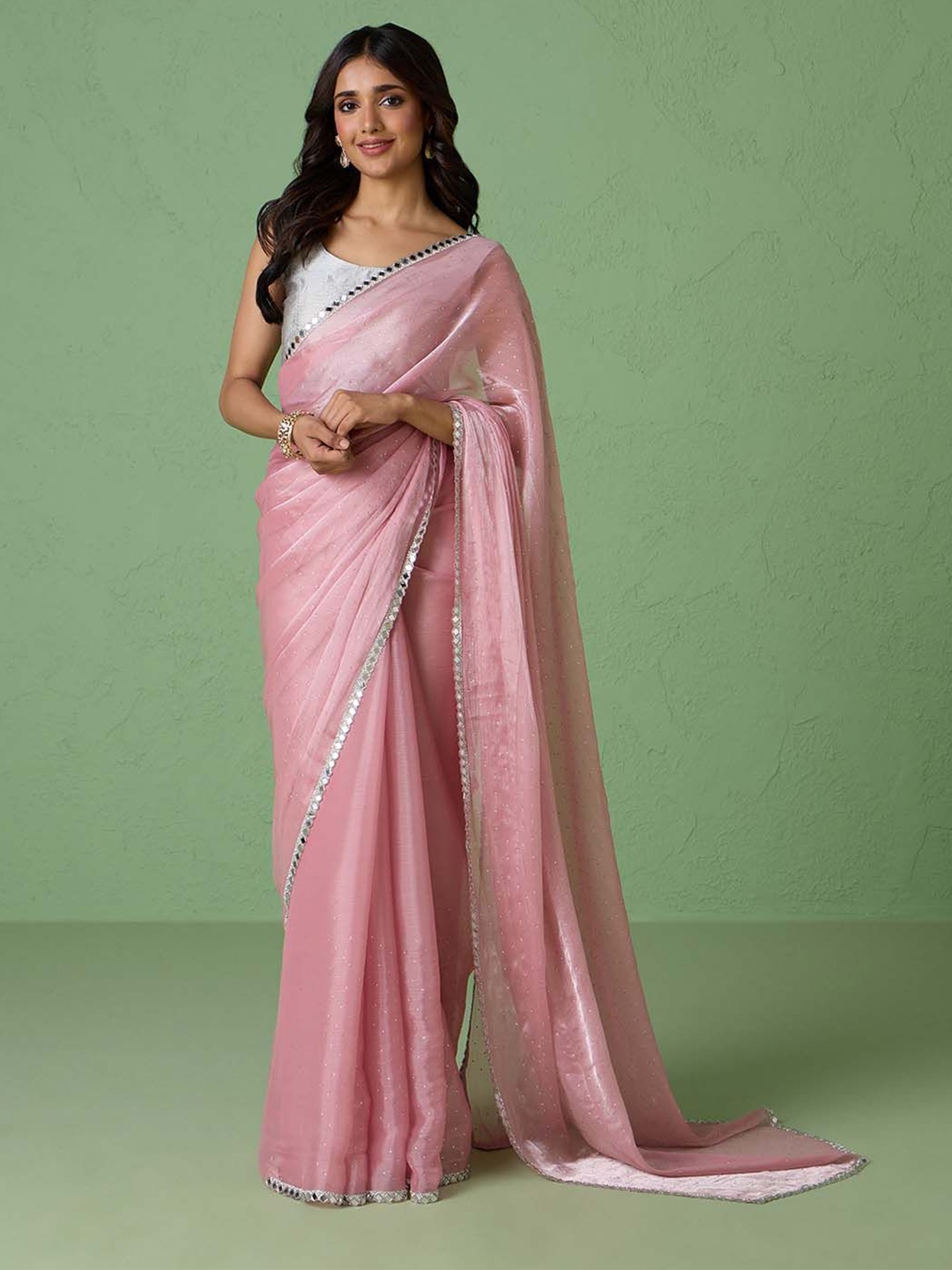 

Likha Embellished Beads and Stones Saree, Pink