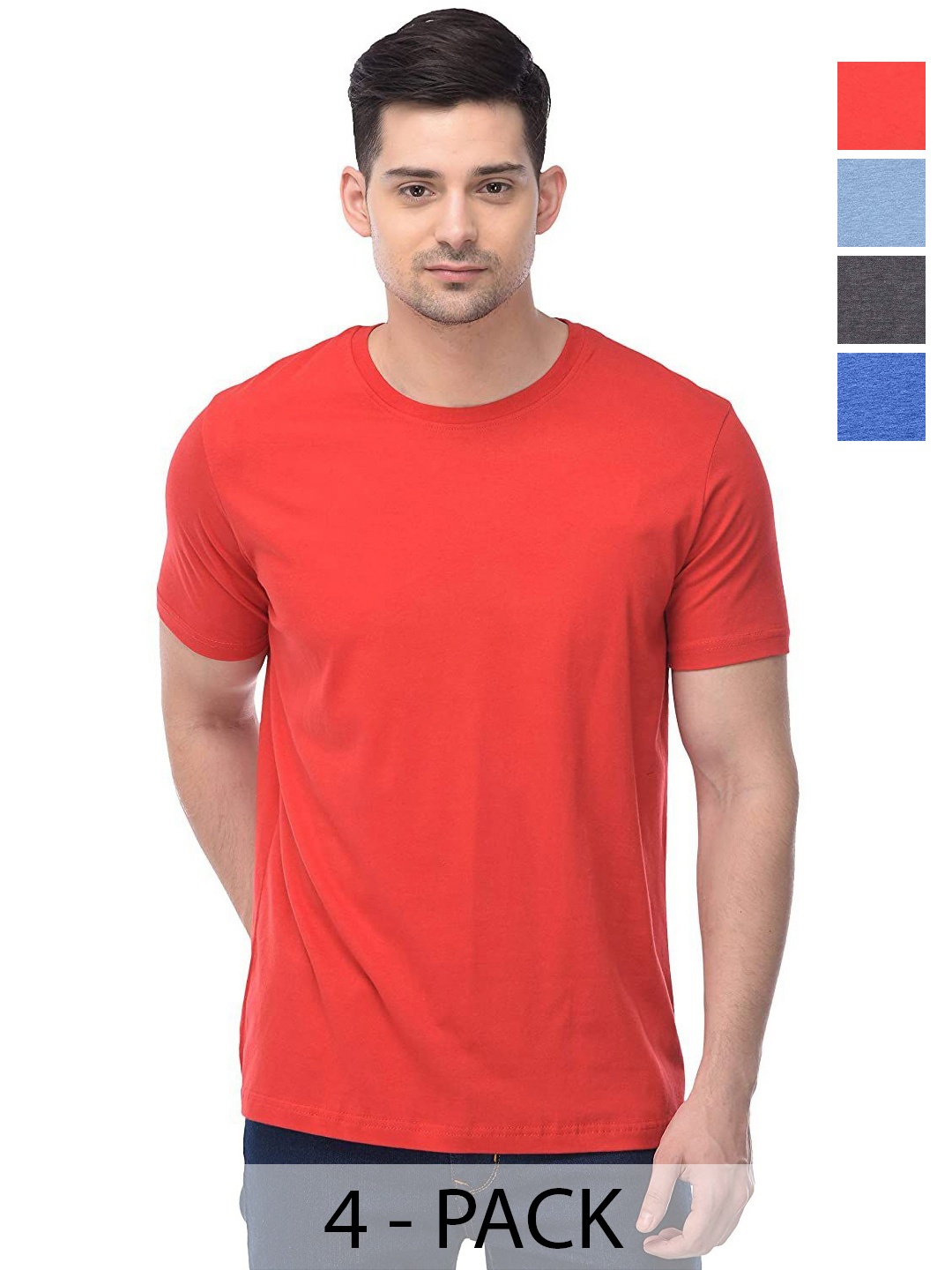

COLOR CAPITAL Unisex Solid Round Neck Cotton T-Shirts, Red