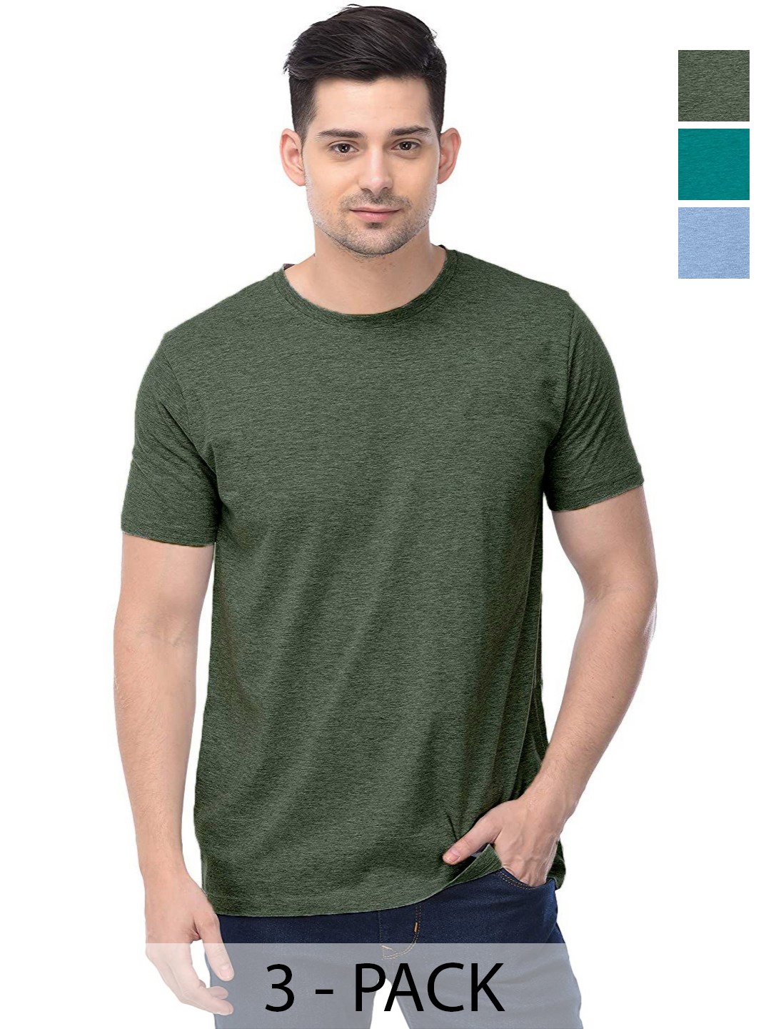 

COLOR CAPITAL Unisex Pack Of 3 Cotton T-Shirts, Olive