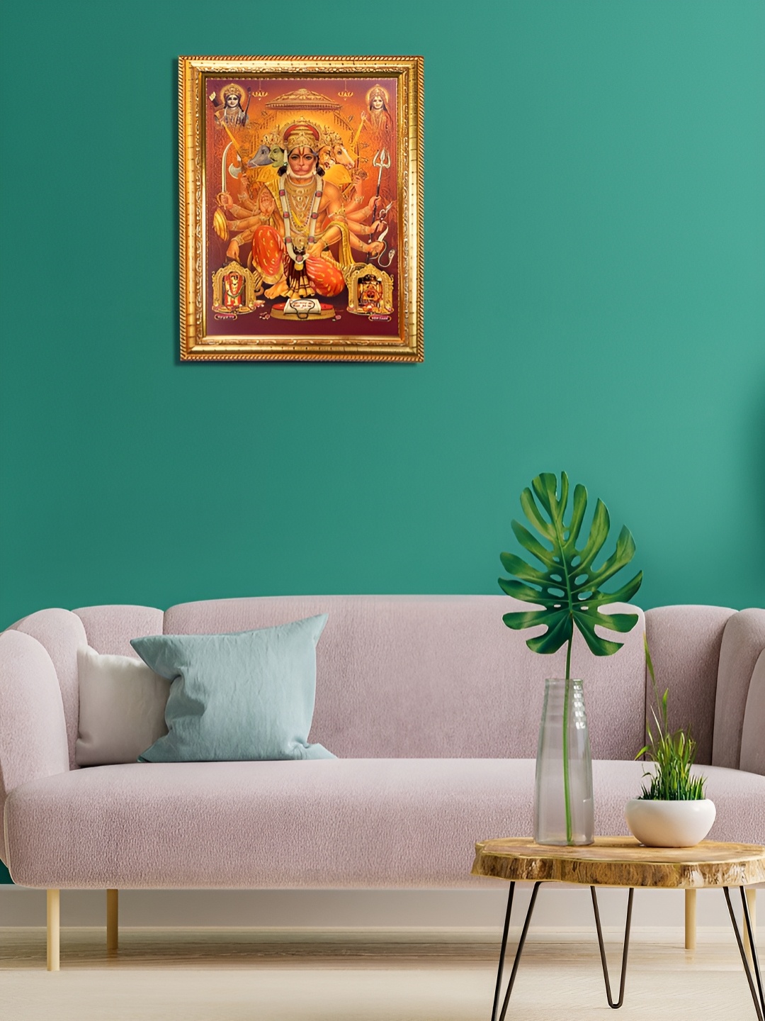 

Hawai Red Wooden Panchmukhi Hanuman With Ram Sita Gold Plated Wall Photo Frames