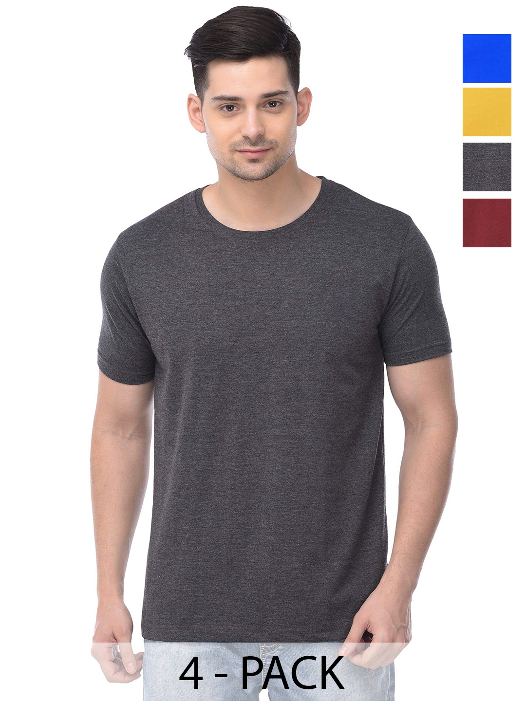 

COLOR CAPITAL Unisex Pack Of 4 Solid Round Neck Cotton T-shirts, Maroon