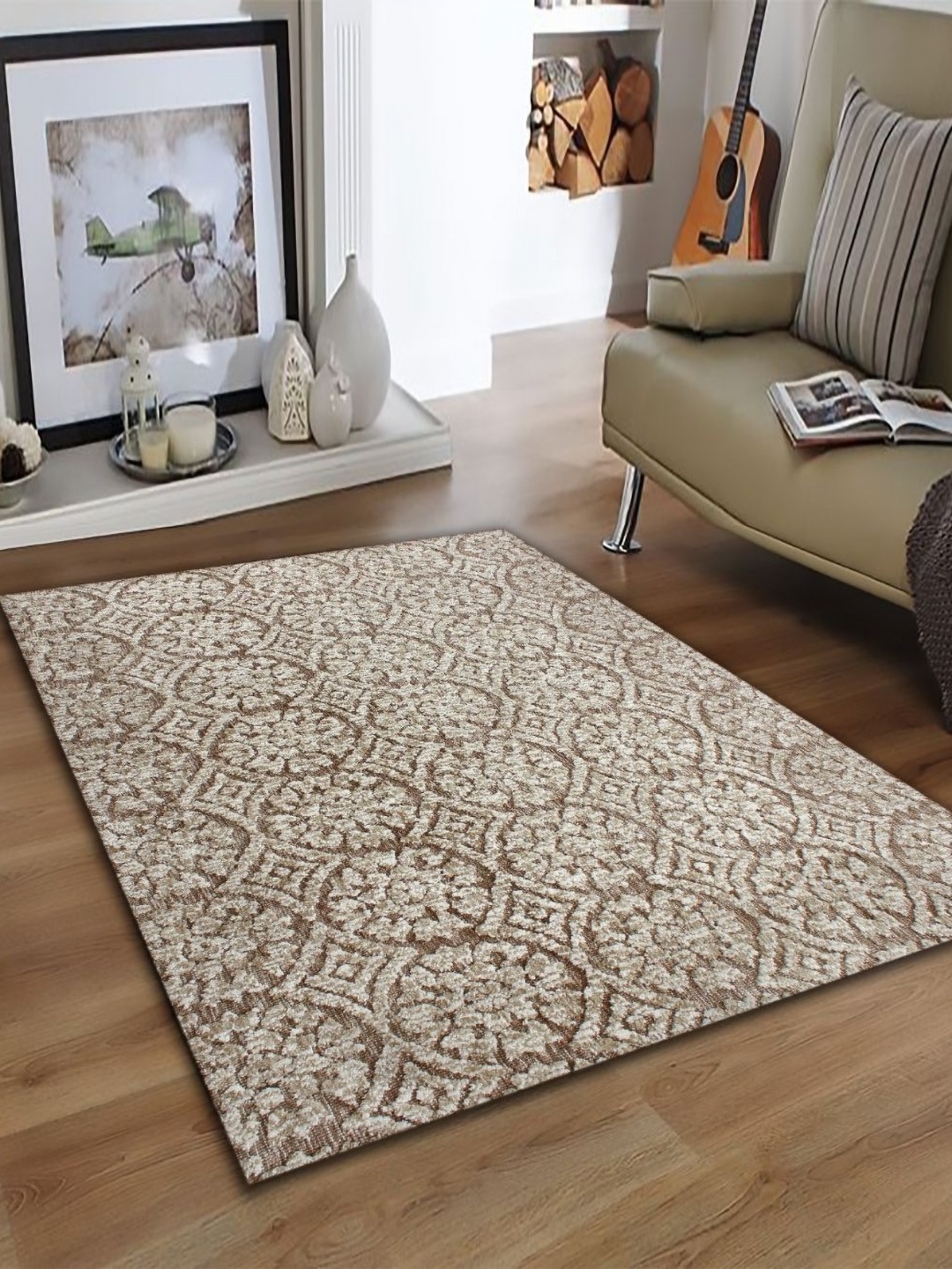 

MULTITEX Beige Ethnic Motifs Anti-Skid Contemporary Carpet