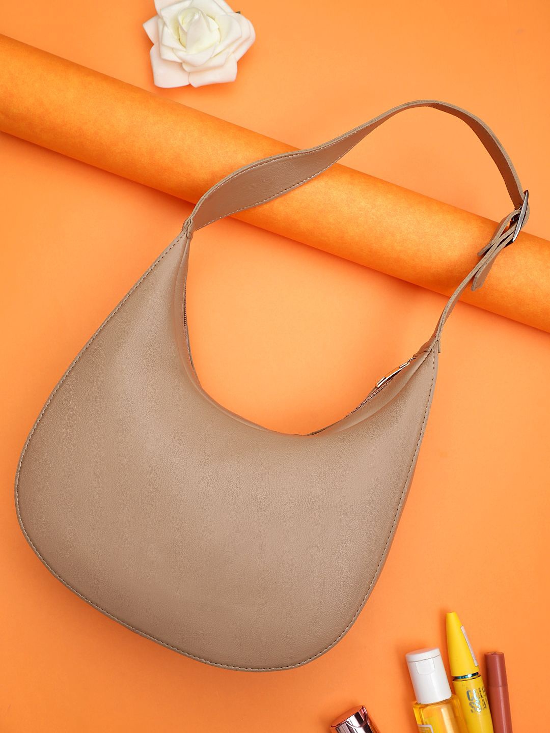 

LEGAL BRIBE PU Half Moon Shoulder Bag, Beige