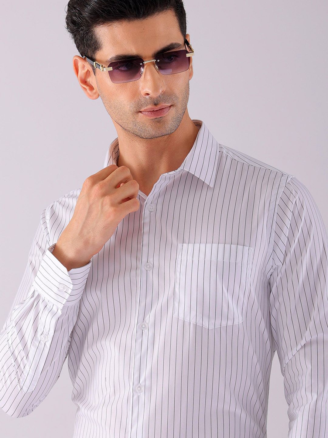 

The Indian Garage Co. X Luxe Men Spread Collar Striped Slim Fit Formal Shirt, White